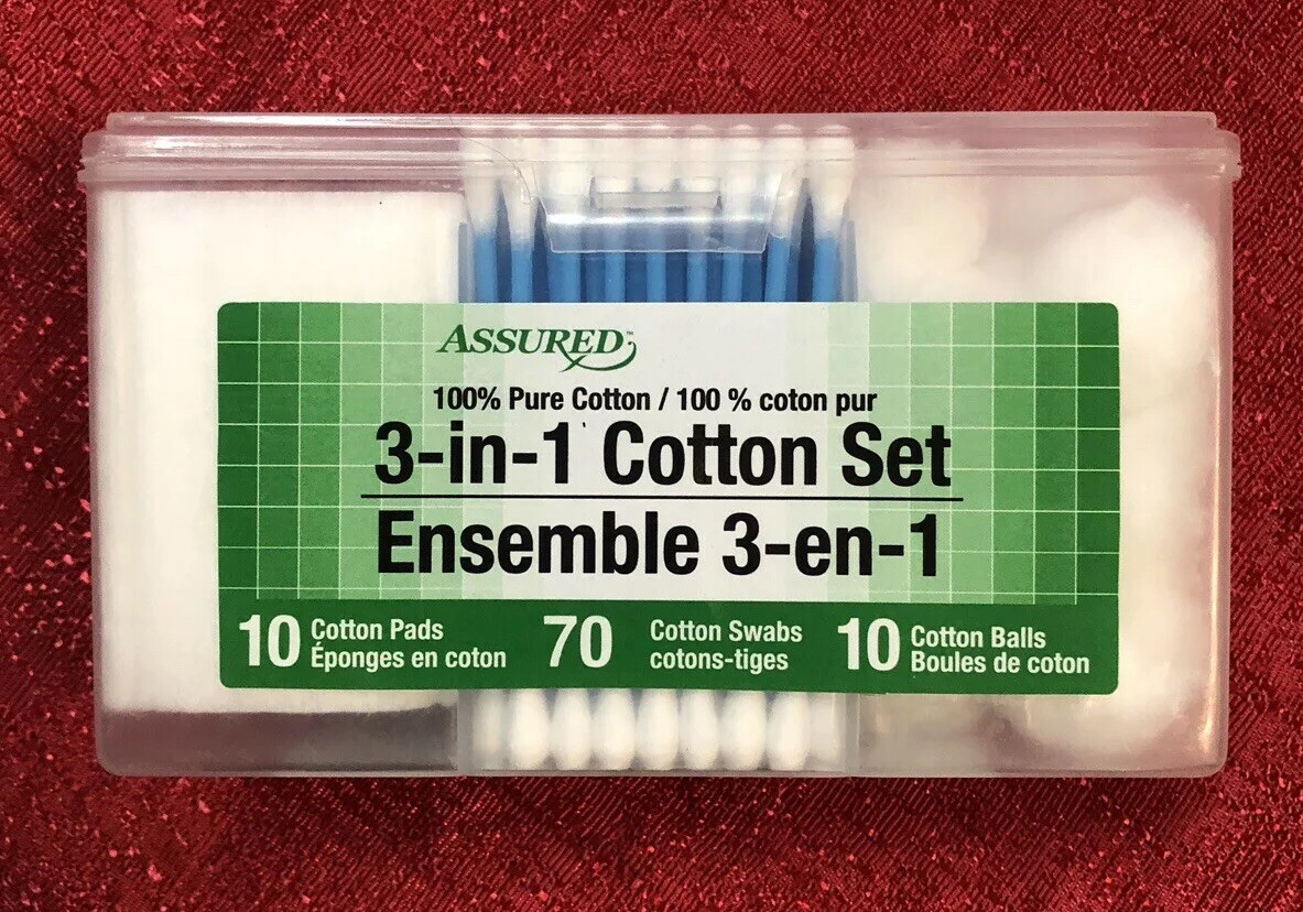 3-in-1 Cotton Balls Pads & Q-tips With Storage Case- Makeup Clean Face First Aid