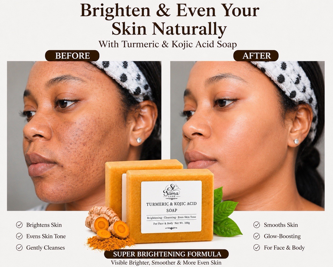3 pcs Sama Luxe Turmeric & Kojic Acid Brightening Cleansing Soap 100g Multipack
