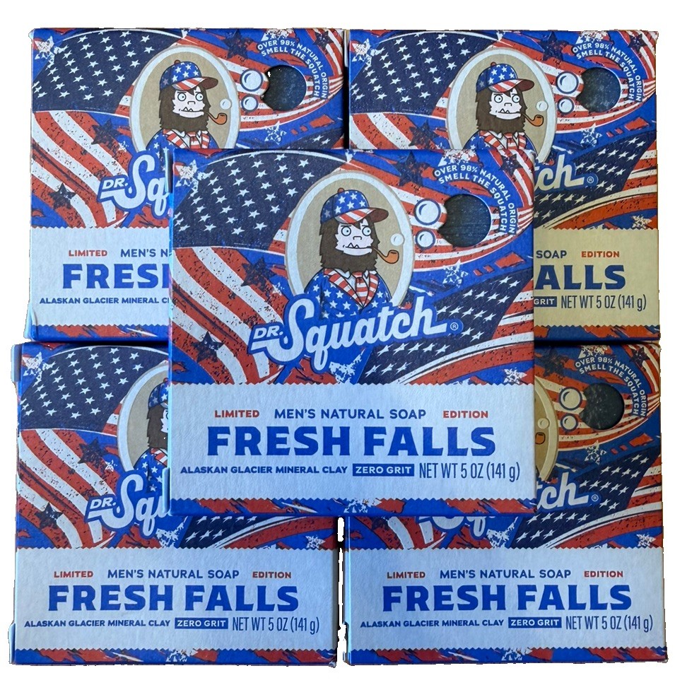 5 Count Of Limited Edition Dr. Squatch Fresh Falls Bar Soap – 5oz Each Zero Grit