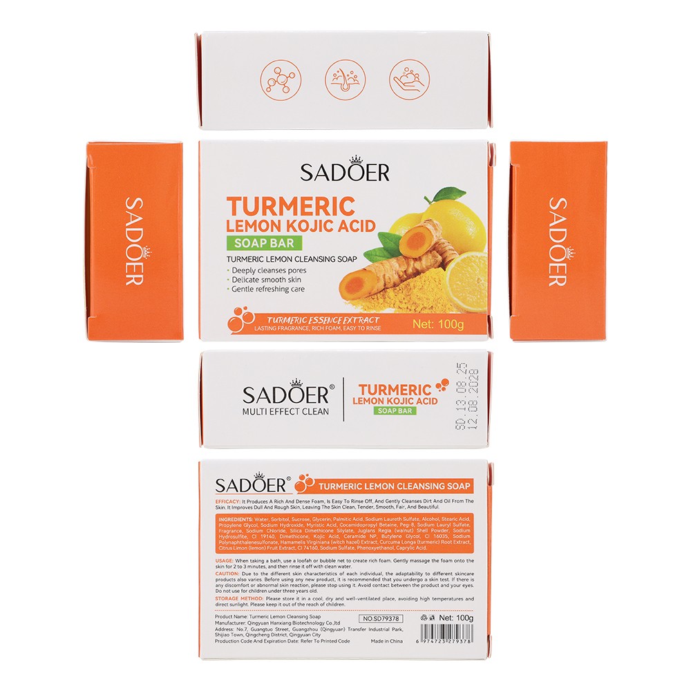 1~5PCS Turmeric Lemon Soap Face & Body Dark Spot Whitening Skin Lightening 100g