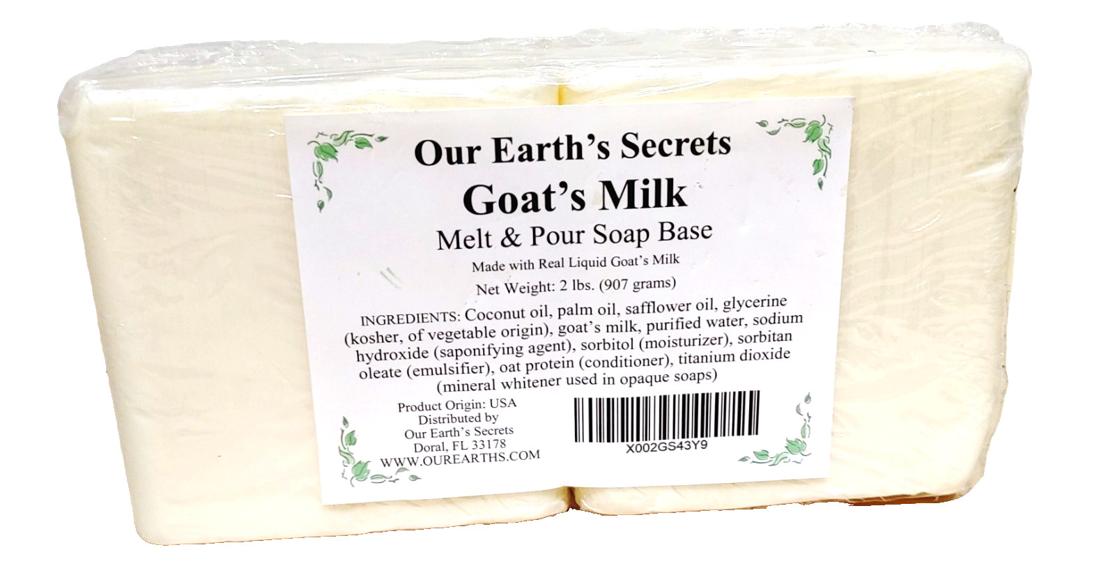 NEW 2 Pound Goat’s Milk Soap Base Supply Making By Our Earth’s Secrets Co