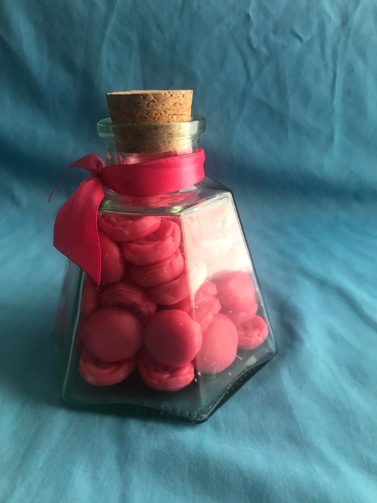 New Vintage Ben Rickert Mini Pink Rose Hand / Bath Soaps in Hexagon Glass Jar