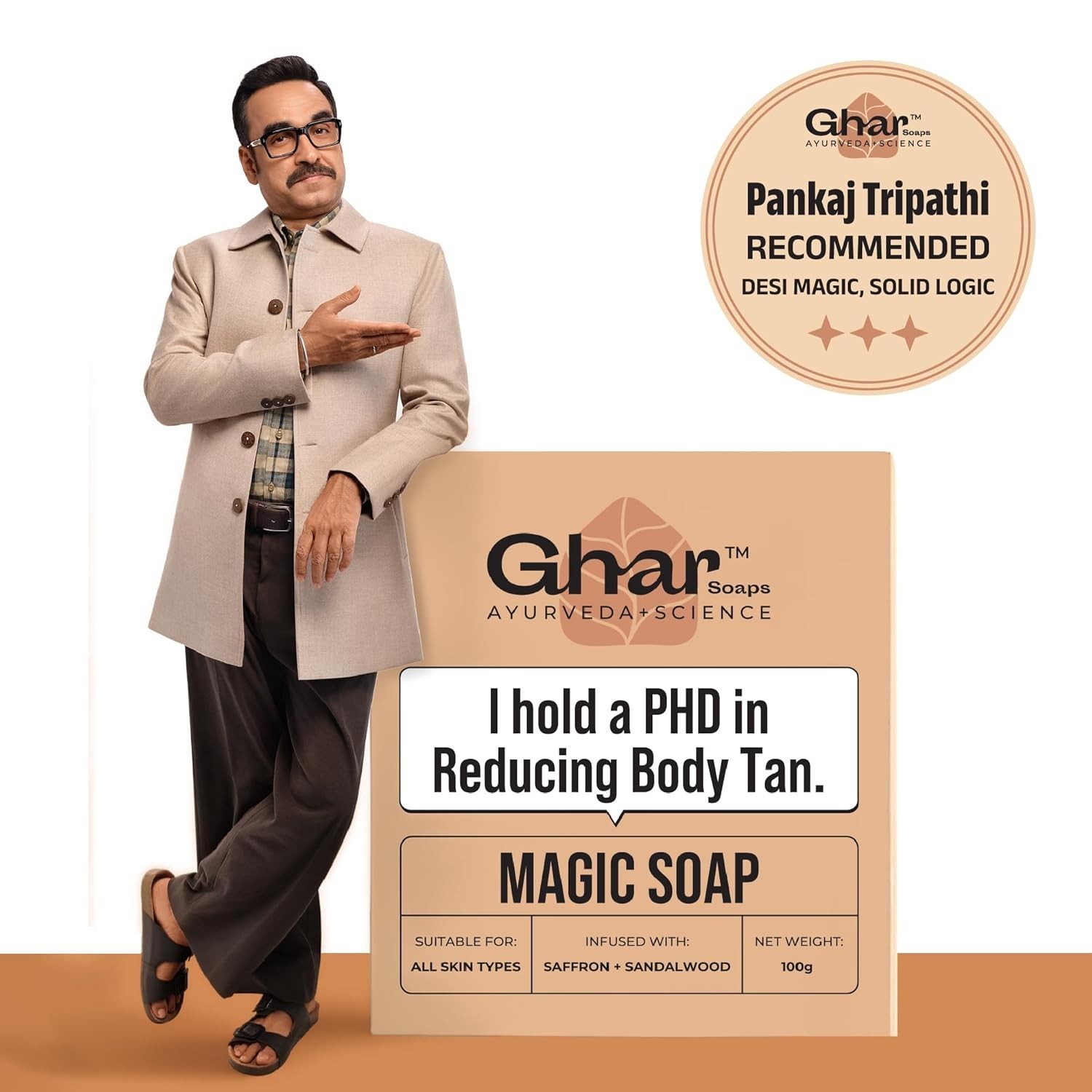 Ghar Ayurvedic Sandalwood Saffron Handmade Herbal De-Tan Soaps For Glowing Skin.