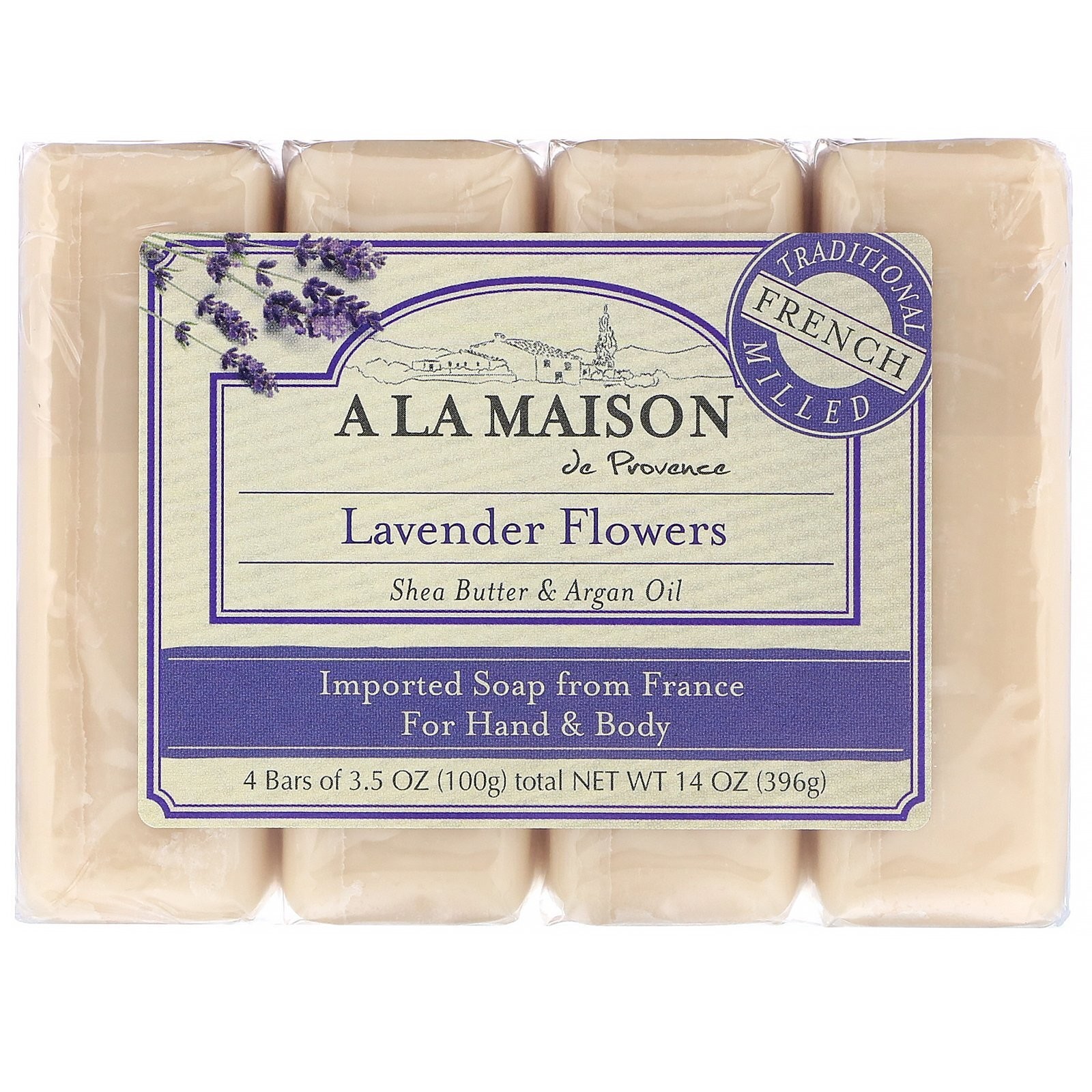 A La Maison Lavender Flowers Bar Soap with Shea Butter & Olive Oil 14 oz 4 Count