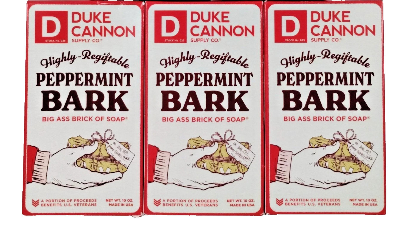 LOT OF 3 DUKE CANNON Supply Co PEPPERMINT BARK SOAP BIG 10 oz Ea LIMITED EDITION