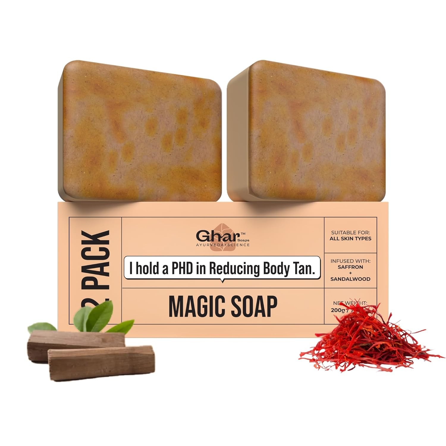 Ghar Soaps Sandalwood & Saffron Bath Soap Handmade 100g Each Pack Of 2