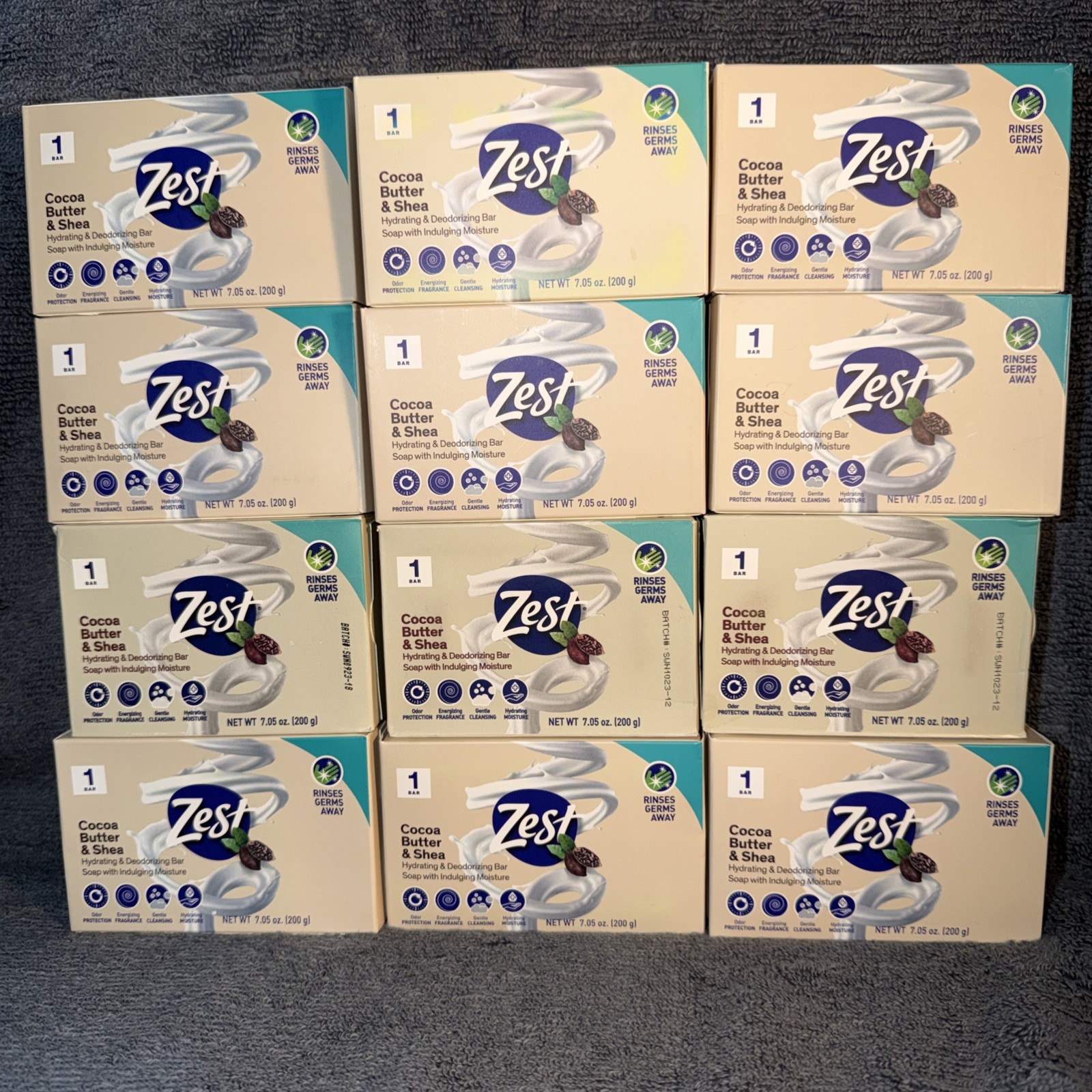 12 Zest 7.05 oz COCOA BUTTER & SHEA Hydrating & Deodorizing Jumbo Bar Soap