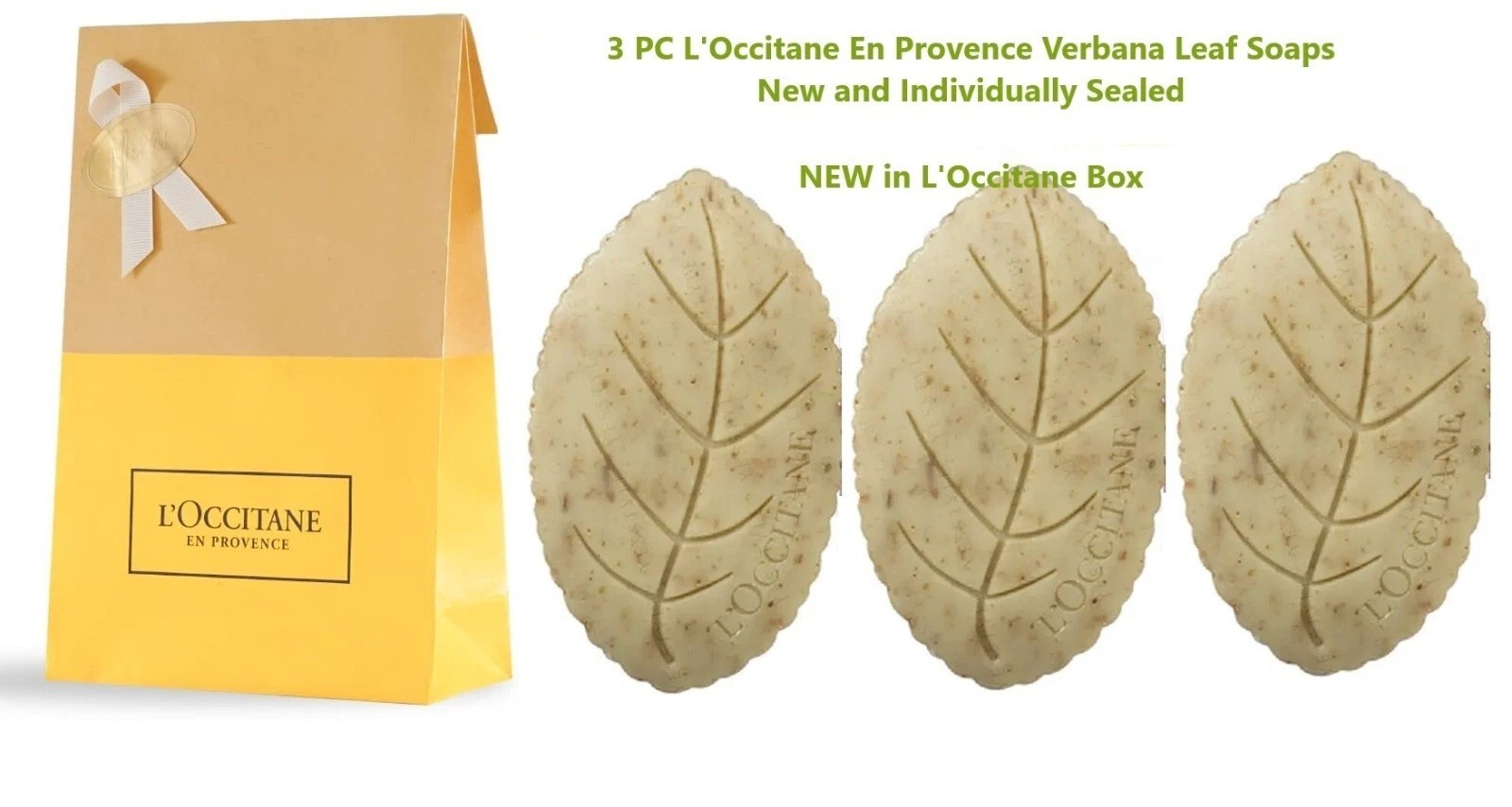 3 x NEW L’Occitane Verbena Soaps with Verbena Leaves. 25 g/ 0.9 oz each Sealed