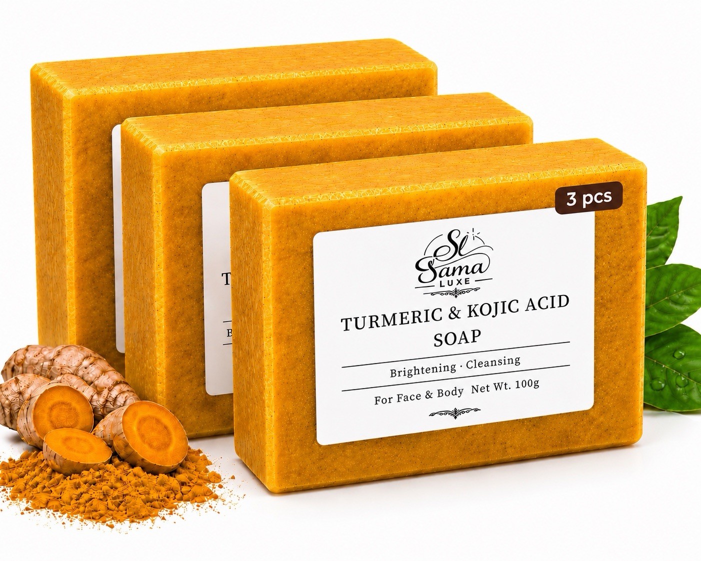 3 pcs Sama Luxe Turmeric & Kojic Acid Brightening Cleansing Soap 100g Multipack