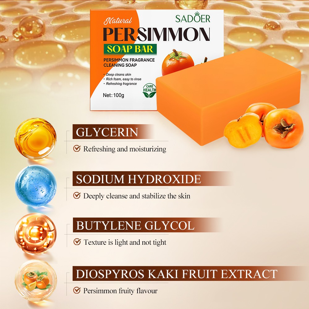 1~5 PCS Persimmon Soap Bar Body Odor Control Deodorant Soap for Men & Women US