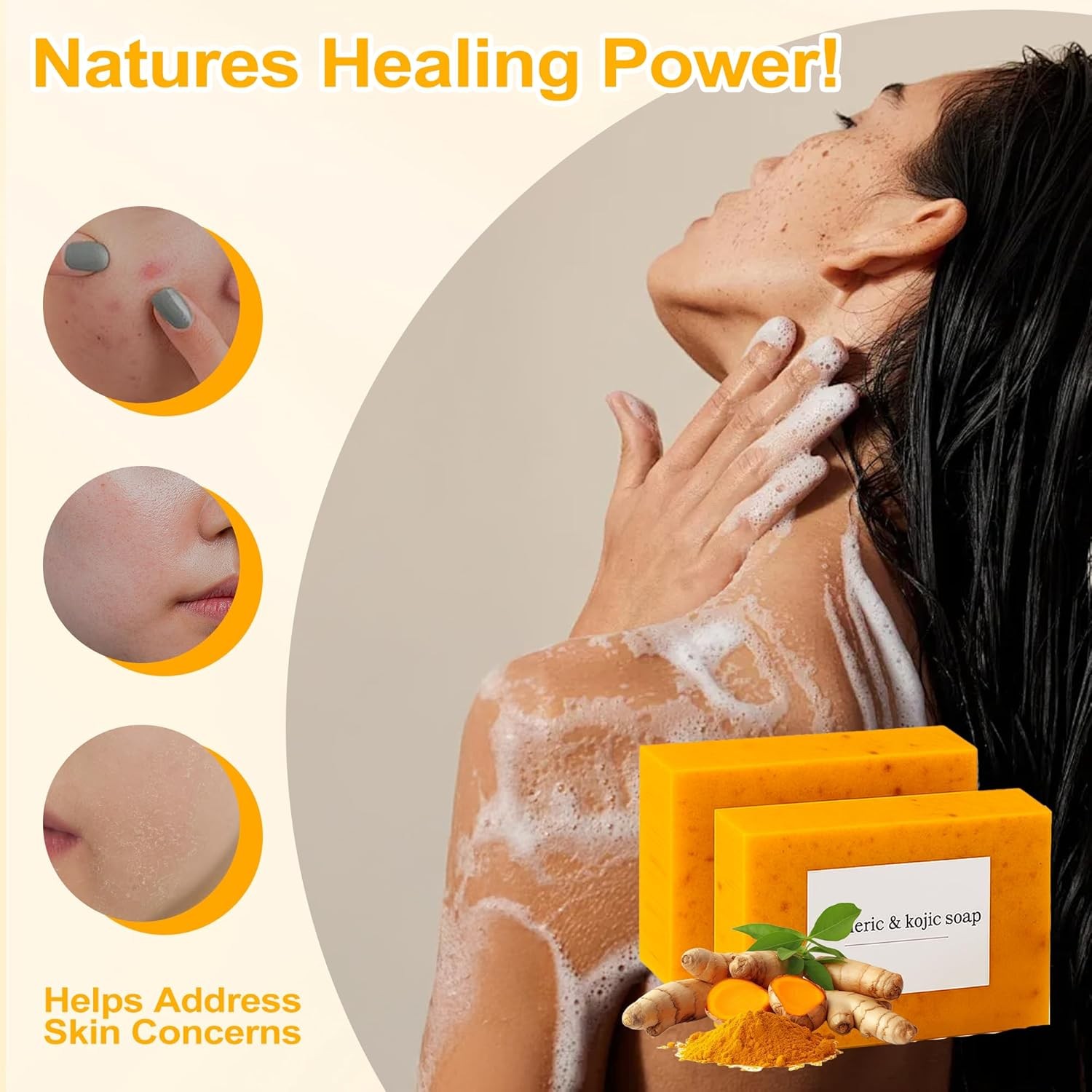 3-6PCS Lemon Turmeric Soap,Turmeric Soap Bar for Face&Body,Natural turmeric Hand