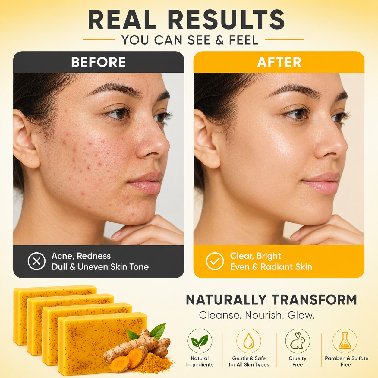 Turmeric Kojic Acid Soap 5 Pack Face & Body Deep Clean Brightening Natural Bar