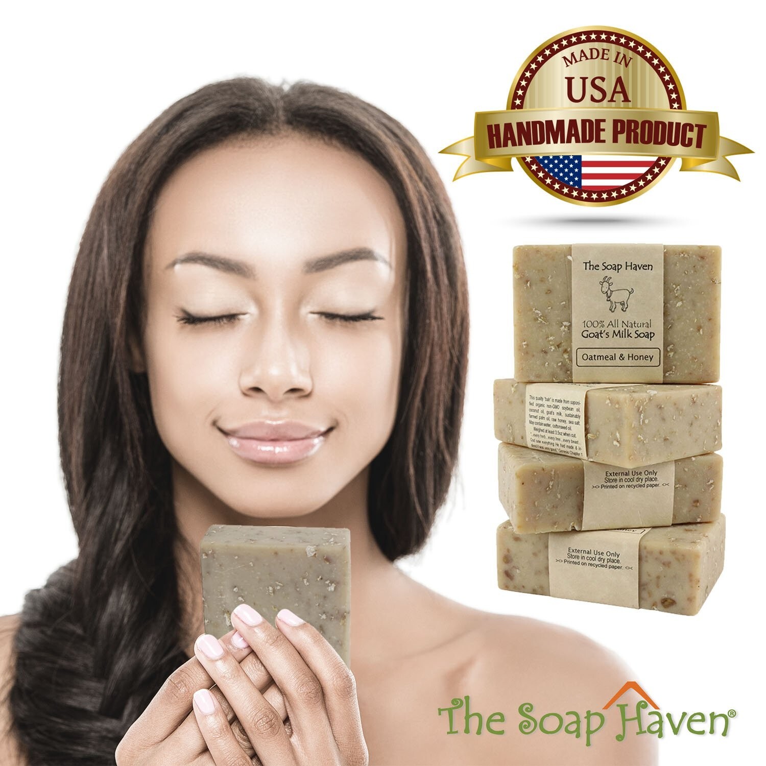Oatmeal Soap – Pack of 4 Oatmeal & Honey, Goat Milk Soap Bars. All Natural, Unsc