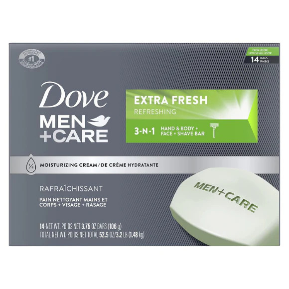 Dove Men+Care Extra Fresh 3-in-1 Bar Soap 14 Bars Body Face Shave 3.75oz