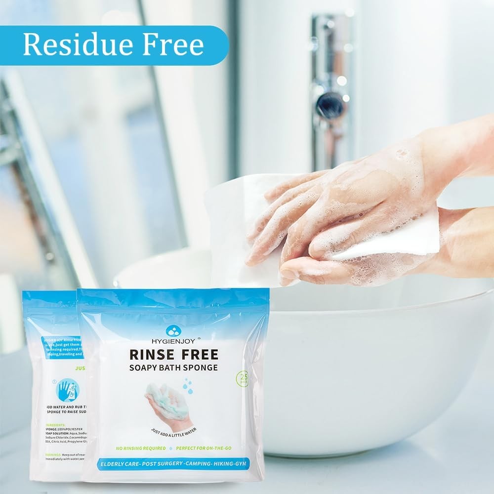 -21% Larger,No Rinse Bathing Wipes for Adults-Rinse Free Bath Sponges,Soap