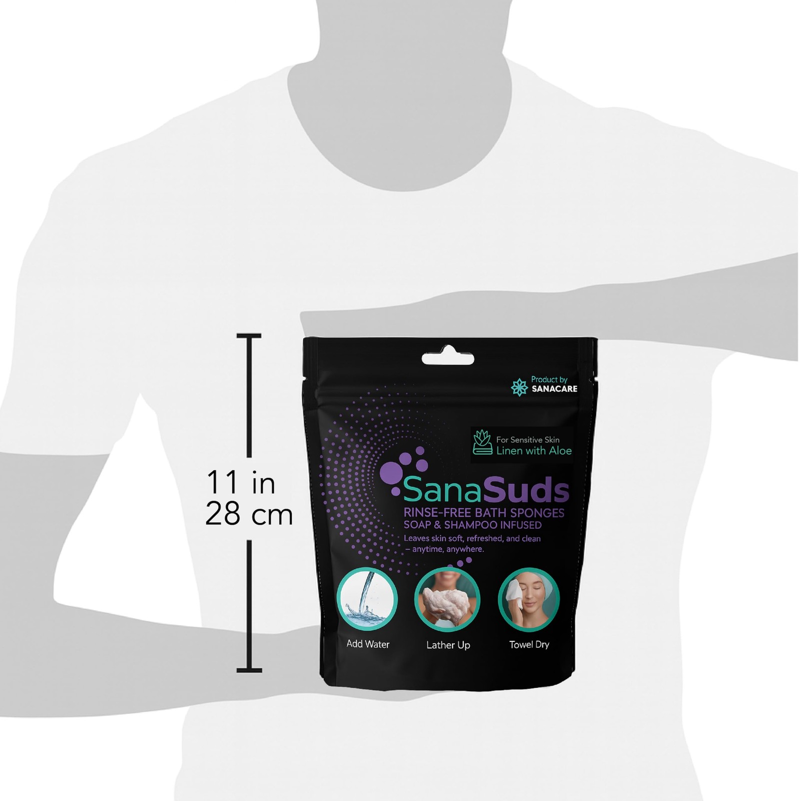 SanaSuds Rinse-Free Bath Sponges,Linen with Aloe 25 Count (Pack of 1), White