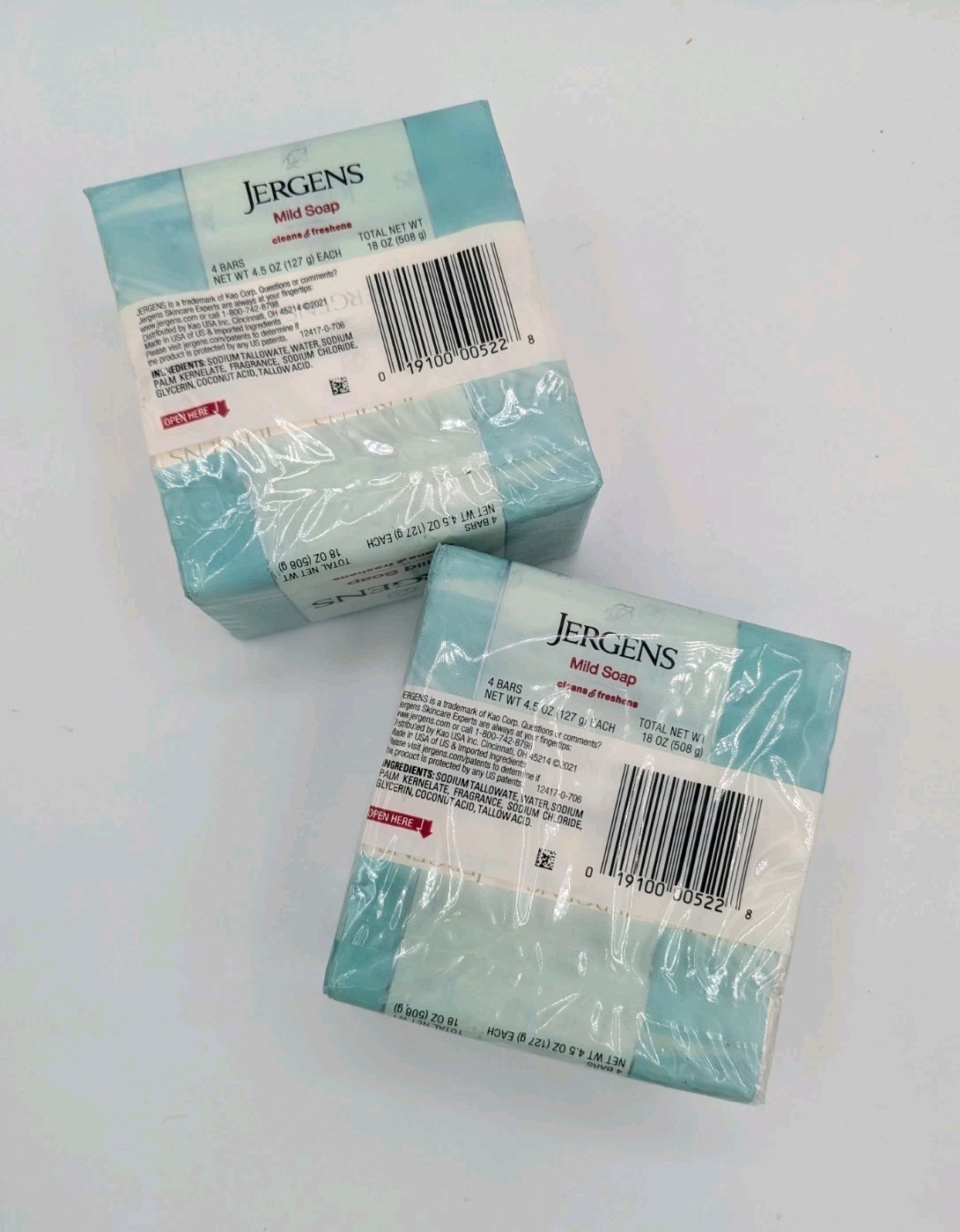 (2) Jergens Mild Bar Soap Cleans & Freshens 4 Bars ea – 8 Bars Total