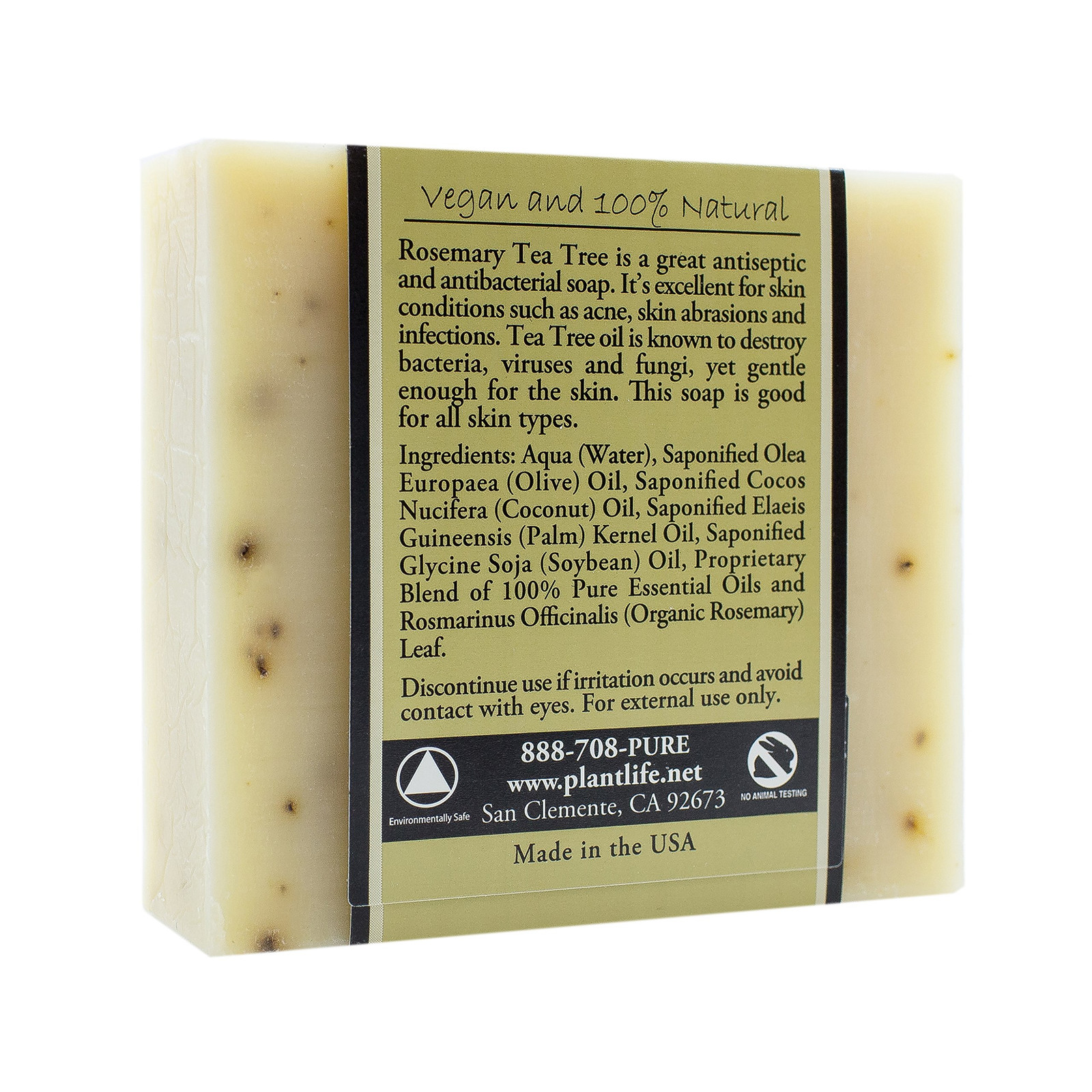 Plantlife Rosemary Tea Tree Bar Soap 4 Ounce Natural Skin Cleaning Agent