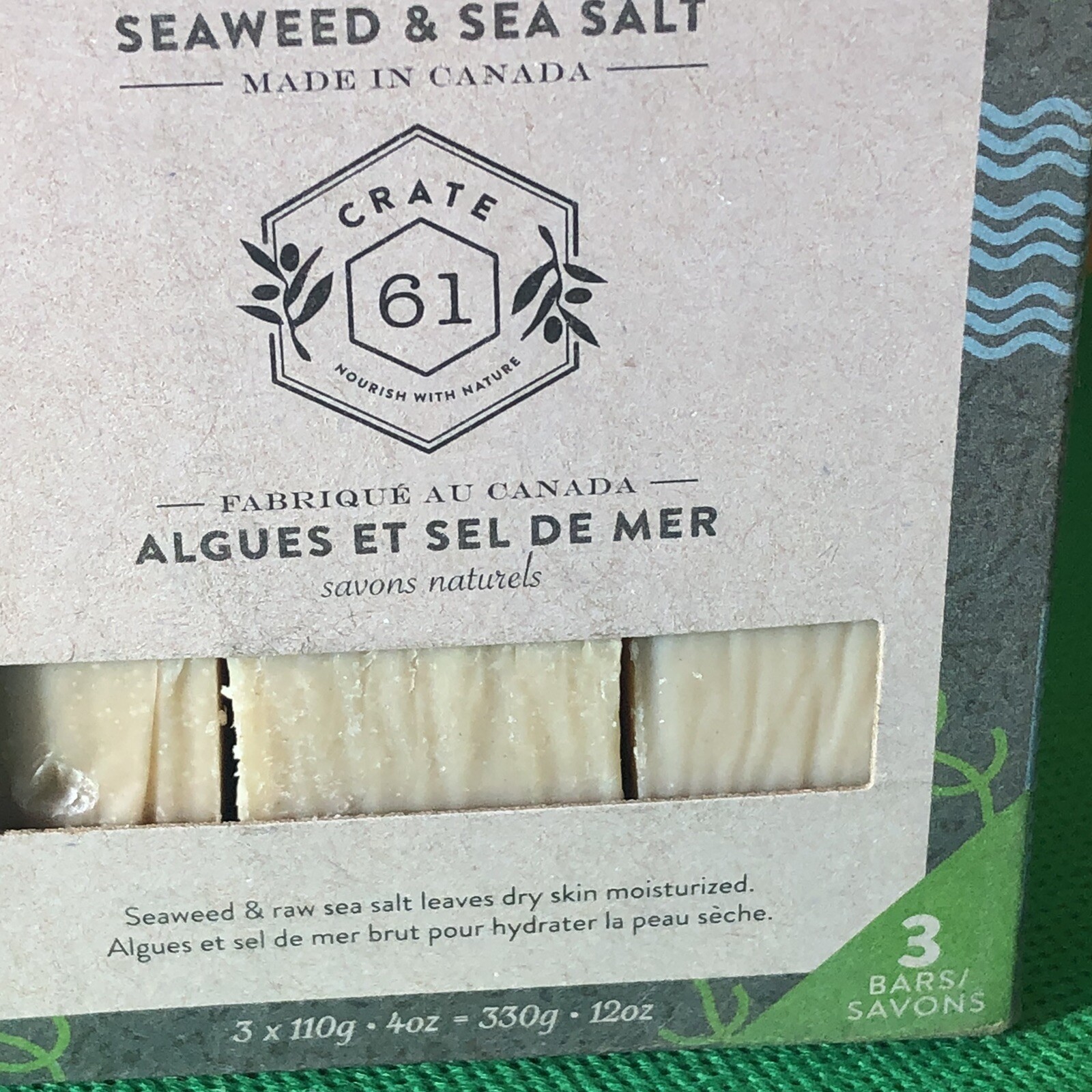 Crate 61 Soap SEAWEED & SEA SALT 3x4oz/110g total 330g/12oz 3 bars MadeInCanada
