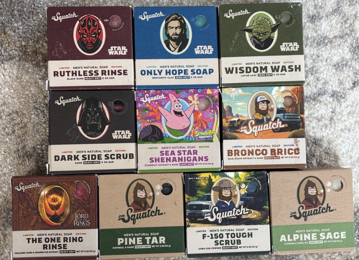Lot Of 10 Dr. Squatch Mens Natural Soap 5oz Bars See Pics Mostly Limited P2