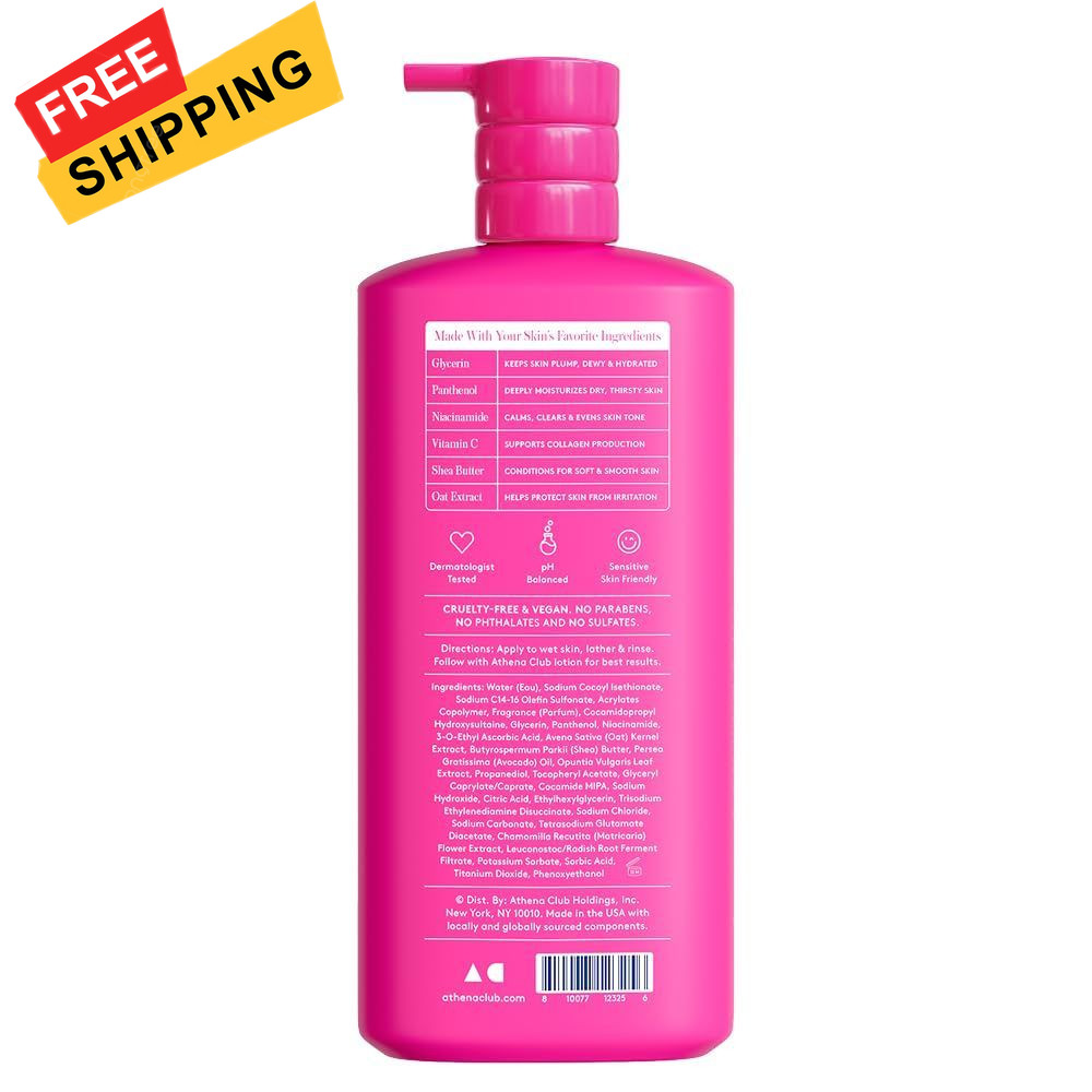 Athena Club Skin Replenishing Body Wash for 18 Fl Oz (Pack of 1), Super Pink